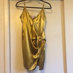 Gold mini wrap dress